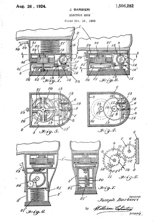 A shoe generator patent image from 1923