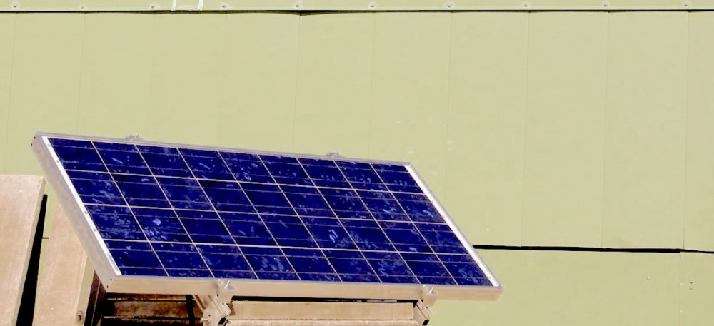 An 80 watt solar panel on the roof of 721 Broadway, NYC. 
