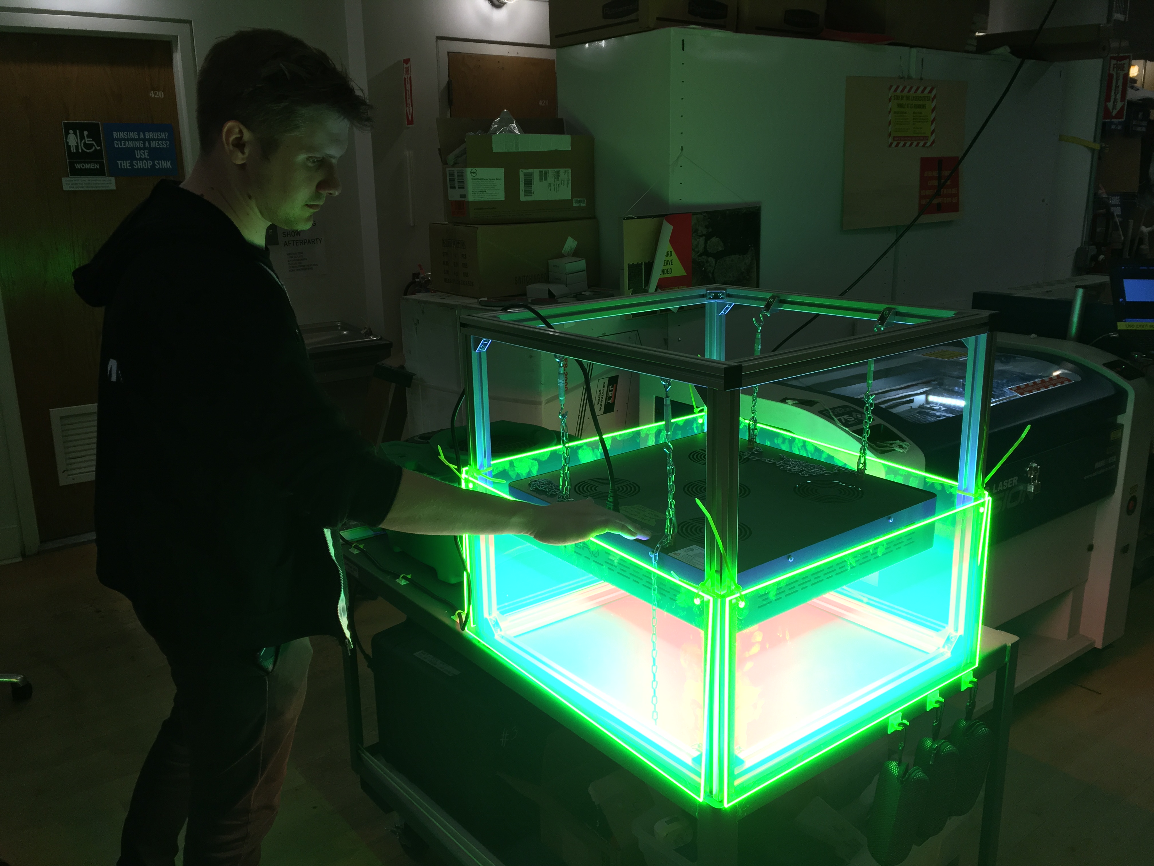 A bright, glowing, artificial sunlight for testing solar panels indoors
