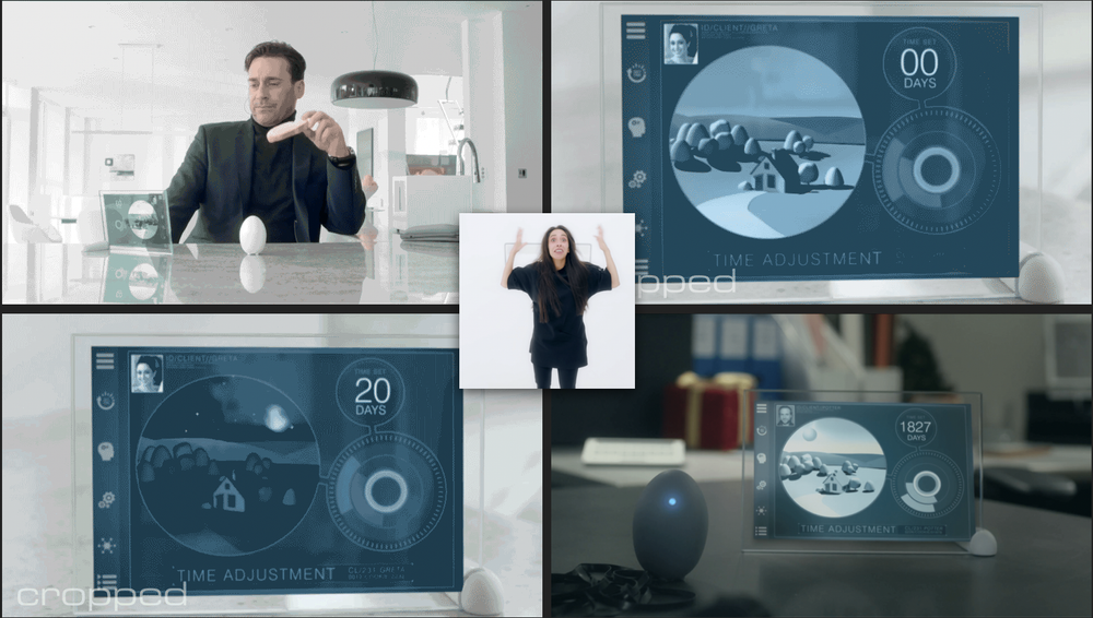 Frames from an episode of Black Mirror in which time in a simulation is manipulated by Jon Hamm.